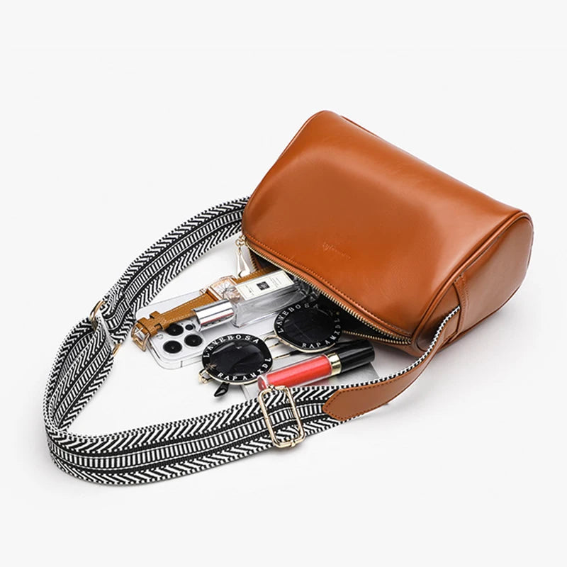 New Fashion Shoulder Bag PU Leather Boston Retro Style Handbag Minimalist Leisure Girl's Crossbody Bag