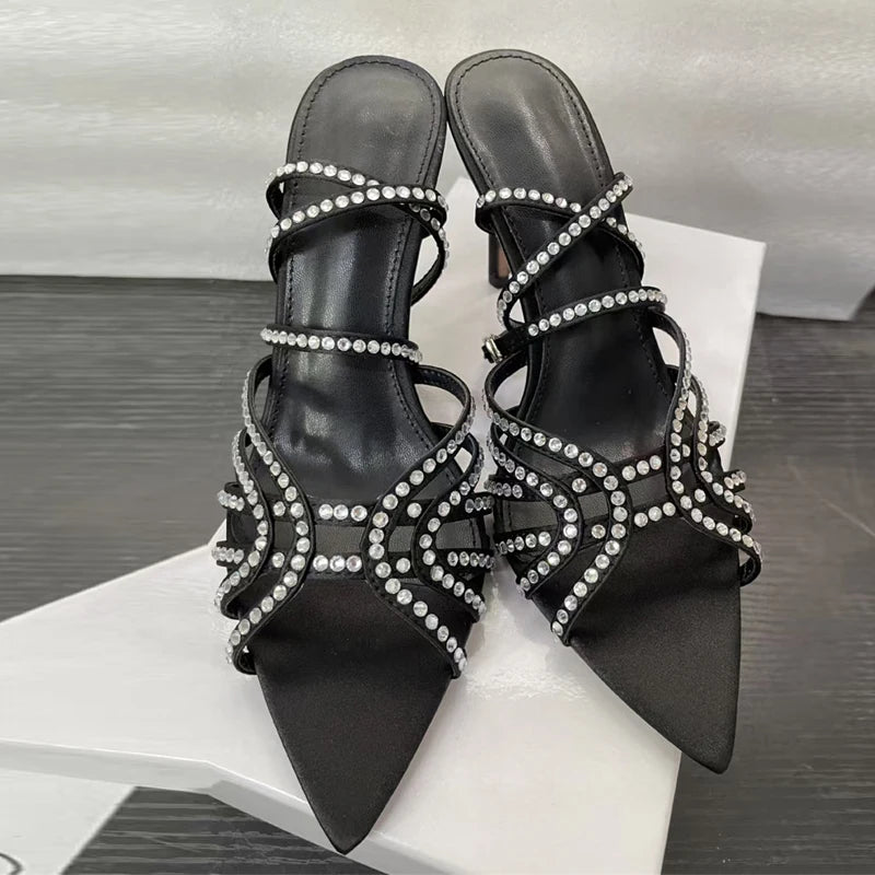 Fashion Sequined Crystal Women Sandals Pointed Open Toe Gladiator High Heels Party Dress Shoes Sandalias Mujer - EUFASHIONBAGS