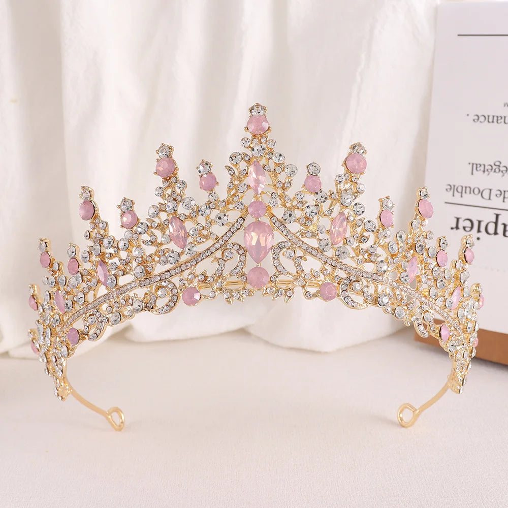 Baroque Retro Rose Gold Color Crystal Bridal Tiaras Crown Rhinestone Pageant Prom Diadem Bride Headband Wedding Hair Accessories - EUFASHIONBAGS