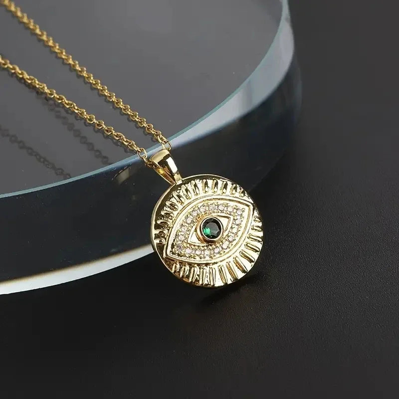 Evil Eyes Design Pendant Necklace Women Punk Green Eyes Necklace Hip Hop Girl Cool Accessories Luxury CZ Jewelry Dropship - EUFASHIONBAGS