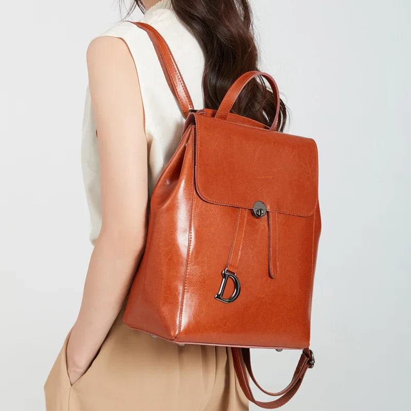 Genuine Leather Women's Backpack Retro College Style Girls Shoulder Bag High Quality Cowhide School Bags Large Tote Bag