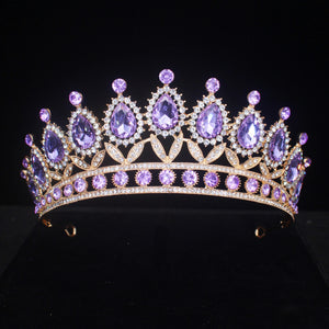 Purple Crystal Bridal Tiara Crown For Women Pageant Prom Diadem Bridal Tiara Hair Ornaments Wedding Head Jewelry Accessories