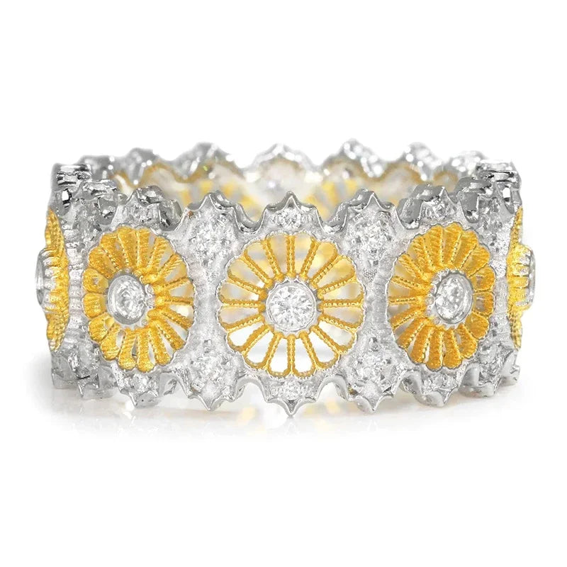 Yellow Sunflower Designed Wide Women’s Rings Exquisite Attractive Party Jewelry Aesthetic Finger Accessories