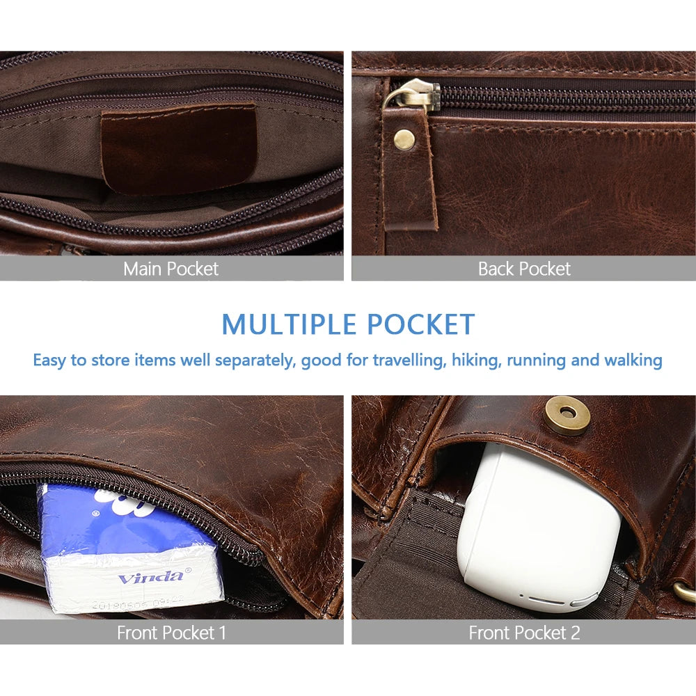 Genuine Leather Waist Packs Men Waist Bags Fanny Pack Belt Bag Phone Bags Travel Waist Pack Male Small Waist Bag Leather - EUFASHIONBAGS