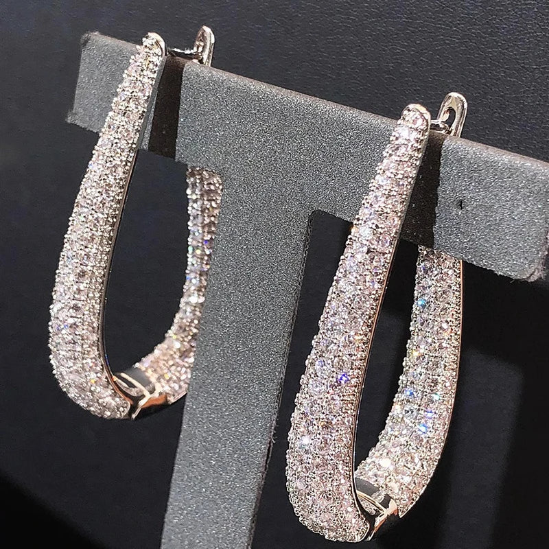 Silver Color Hoop Earrings Female Fashion Party Jewelry with Bright Zirconia Luxury Engagement Accessories Gift