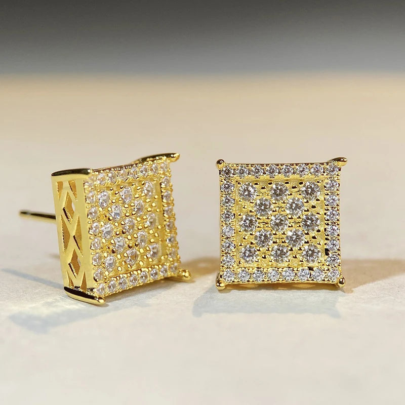 Stylish Square Shape Stud Earrings Female Luxury Gold Color/Silver Color Bright CZ Accessories Shining Fashion Jewelry