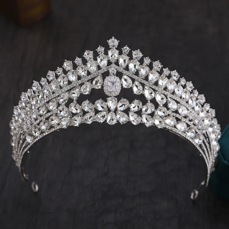 Luxury Crystal Wedding Hair Tiara Rhinestone Bridal Tiara Crown Silver Color Diadem Veil Tiaras Bride Hair Accessories Headpiece - EUFASHIONBAGS