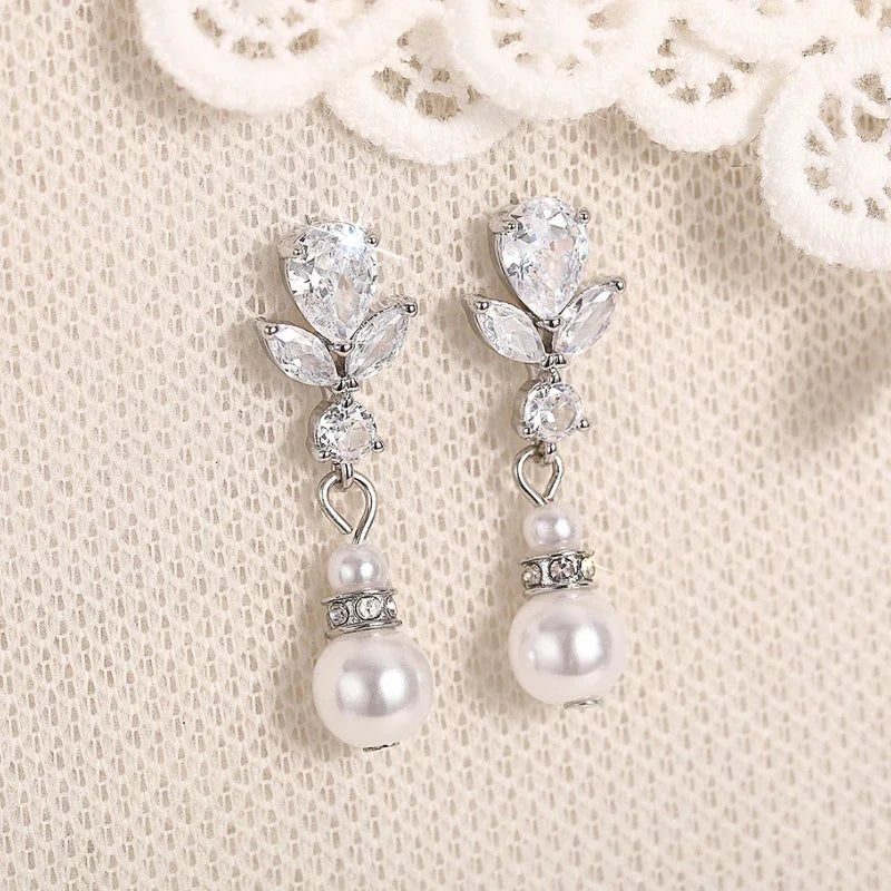 Graceful Imitation Pearl Drop Earrings with Sparkling Cubic Zirconia Chic Ear Accessories for Wedding Charm Daily Jewelry - EUFASHIONBAGS