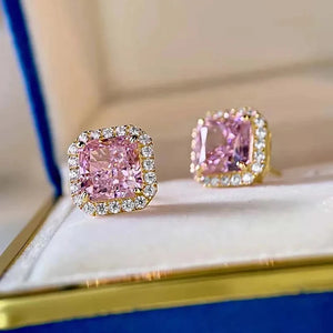 Pink Princess Cubic Zirconia Stud Earrings Gold Color Ear Piercing Accessories x28