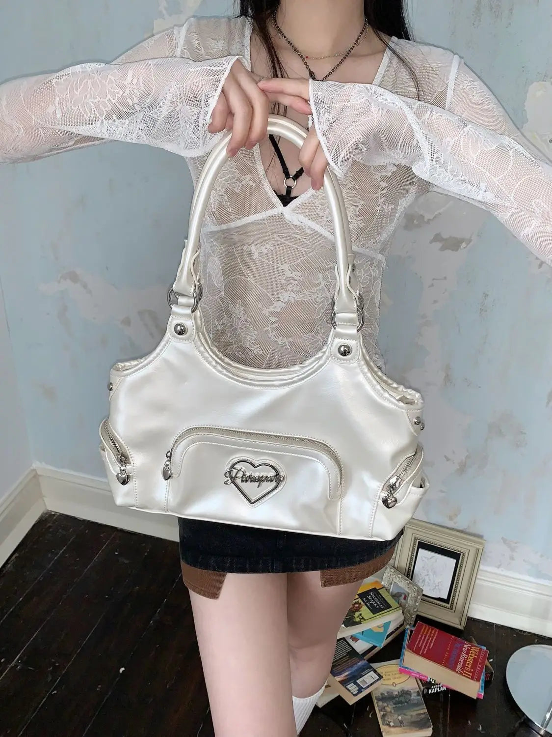 Fairycore Aesthetic Y2k Bag Women Hot Girls Versatile Chain Chic White Underarm Bag Purse Sweet Handbag - EUFASHIONBAGS