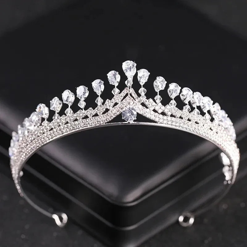 Luxury Silver Color Crystal Pearls Bridal Tiaras Crown Baroque Rhinestone Pageant Diadem Bride Headband Wedding Hair Accessories - EUFASHIONBAGS