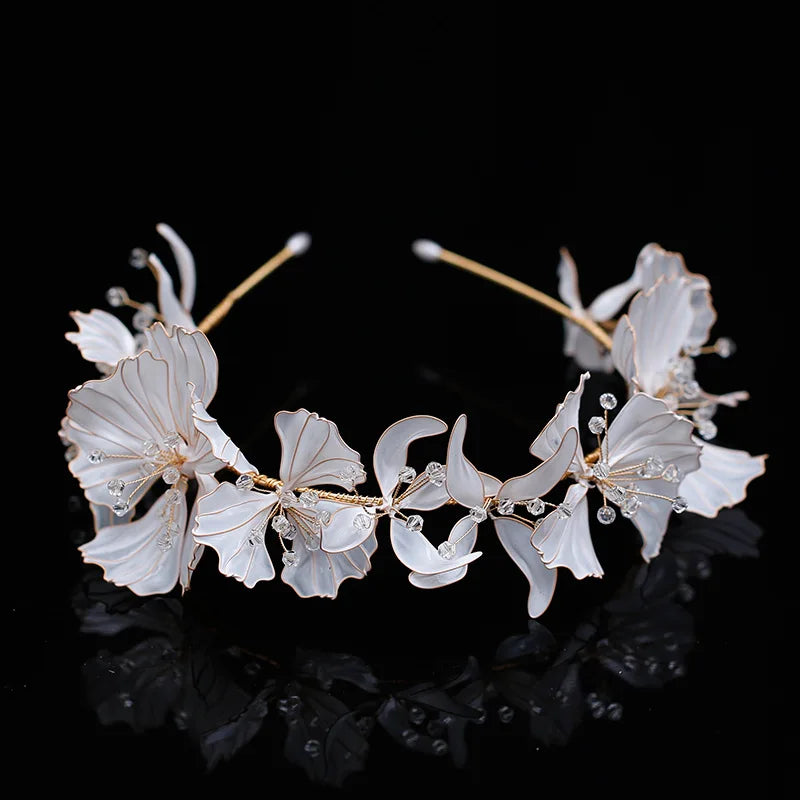 Luxury Crystal Beads Floral Bridal Headpiece Baroque Crown Wedding Hair Jewelry Pageant Rhinestone Diadem Headband Hair Ornament - EUFASHIONBAGS