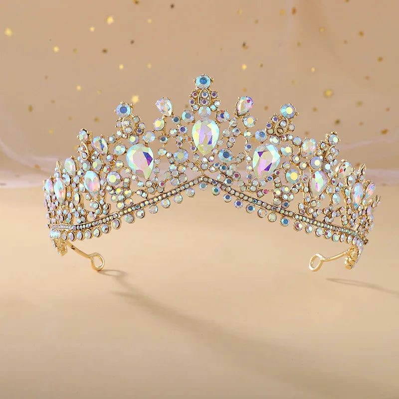 Luxury Forest Pink Blue Opal Crystal Bridal Tiaras Royal Queen Crown Rhinestone Pageant Diadem Wedding Hair Costume Accessories - EUFASHIONBAGS