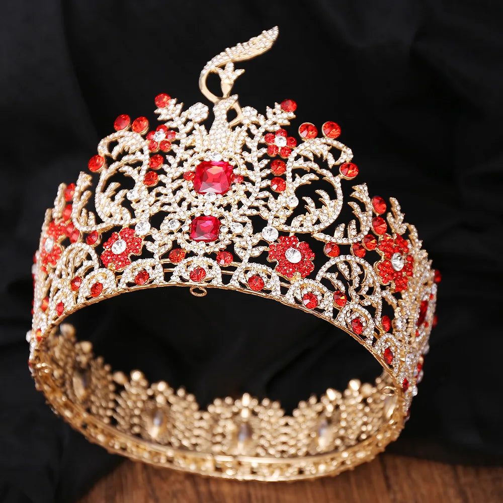 Baroque Miss Grand International Big Crown Round Wedding Pageant Rhinestone Crystal Tiaras Crown for Pageant Fans Hair Accessory - EUFASHIONBAGS