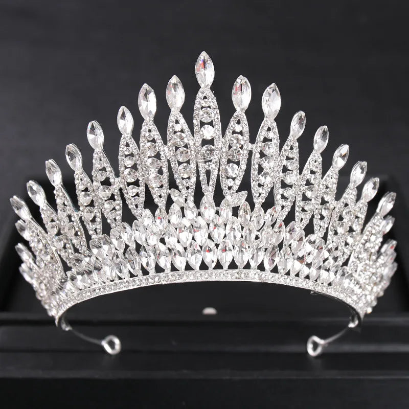 Luxury Silver Color Crystal Pearls Bridal Tiaras Crown Baroque Rhinestone Pageant Diadem Bride Headband Wedding Hair Accessories - EUFASHIONBAGS