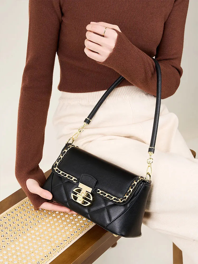 Genuine Leather Women's Shoulder Bag High Quality Fashion Designer Luxury Bags for Women 2024 New Black Cowhide Female Handbags