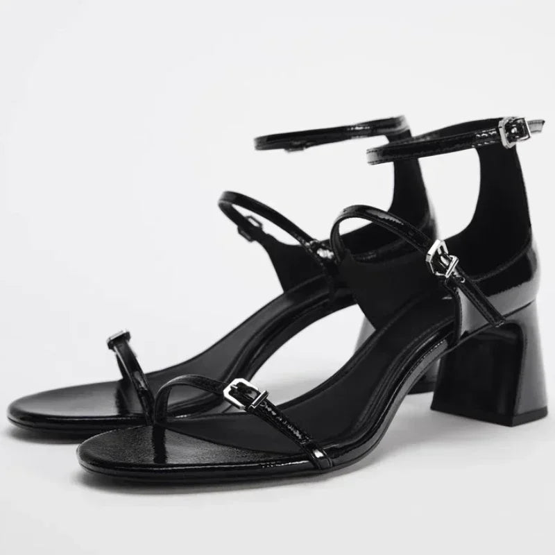 Narrow Band Heeled Sandals Women Classics Brand Chunky Dress Shoes Femme Belt Buckle Elegant Office High Heels Zapatos De Mujer