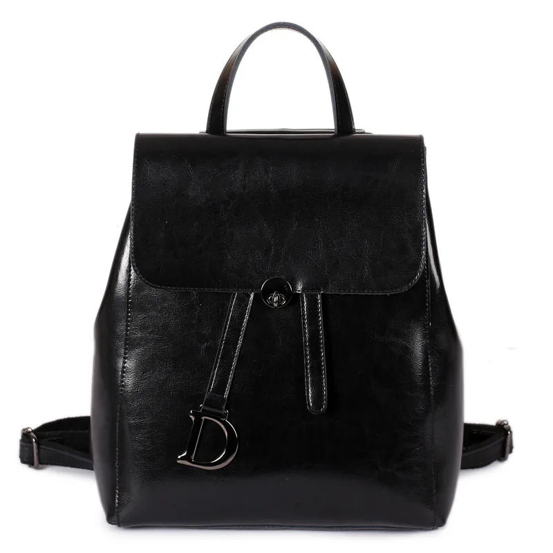 Genuine Leather Women's Backpack Retro College Style Girls Shoulder Bag High Quality Cowhide School Bags Large Tote Bag