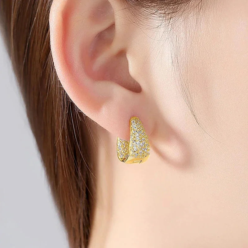 Chunky Hoop Earrings for Women Gold Color Luxury Cubic Zirconia Circle Earrings Temperament Female Jewelry New - EUFASHIONBAGS