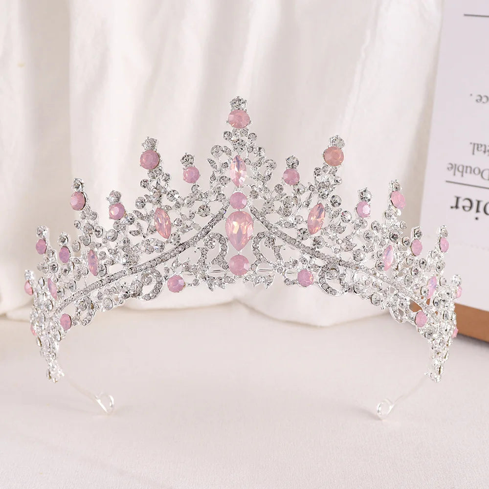 Baroque Princess Queen Opal Crystal Bridal Tiaras Crowns Luxury Elegant Headwear Diadem Wedding Hair Dress Jewelry Accessories - EUFASHIONBAGS