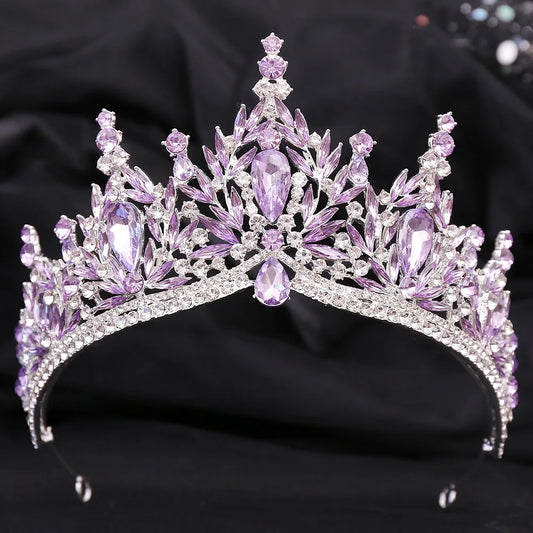 Luxury Purple Crystal Leaves Forest Queen Wedding Crown Bride Tiaras Bridal Diadem Waterdrop Rhinestone Hair Jewelry Accessories - EUFASHIONBAGS