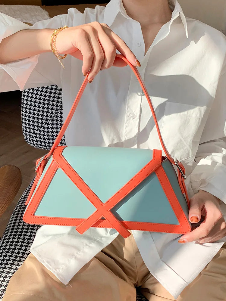 2025 New Personalized Trapezoid Contrast Underarm Bag Adult Girls Crossbody Handbag Fashion Women's Bag