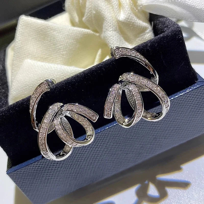 Unique Dainty Ribbon Drop Earrings for Women Fashion Aesthetic Engagement Jewelry Graceful Charms Accessories for Party - EUFASHIONBAGS