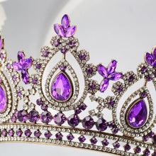 Cargar imagen en el visor de la galería, Luxury High Quality Royal Queen Purple Crystal Wedding Crown for Women Rhinestone Banquet Tiara Costume Hair Jewelry Accessories