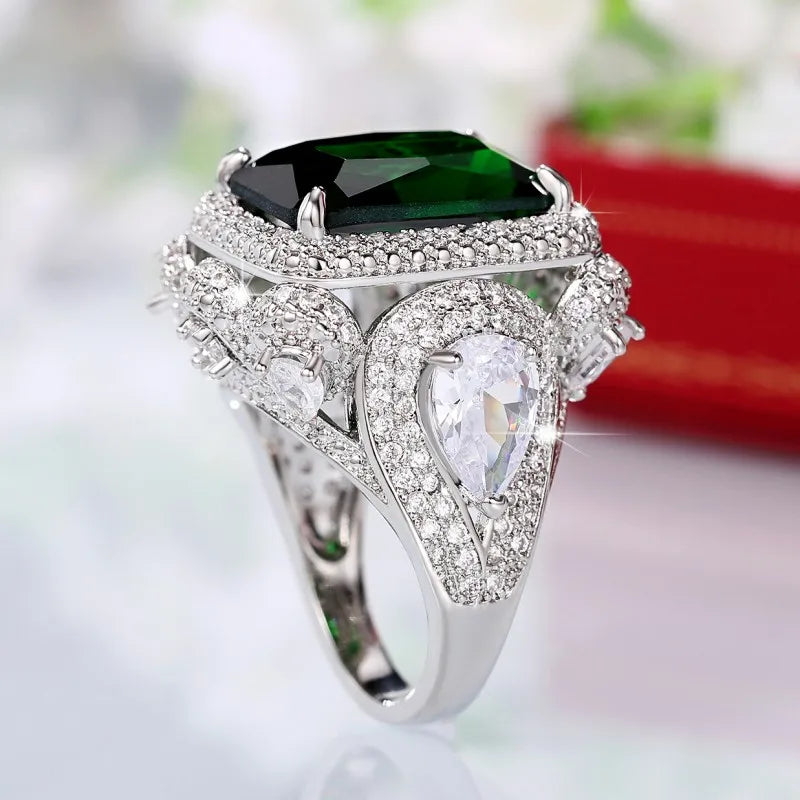 Green Cubic Zirconia Women Rings Newly Modern Design Luxury Rings Wedding Anniversary Party Ladies Jewelry Gifts - EUFASHIONBAGS