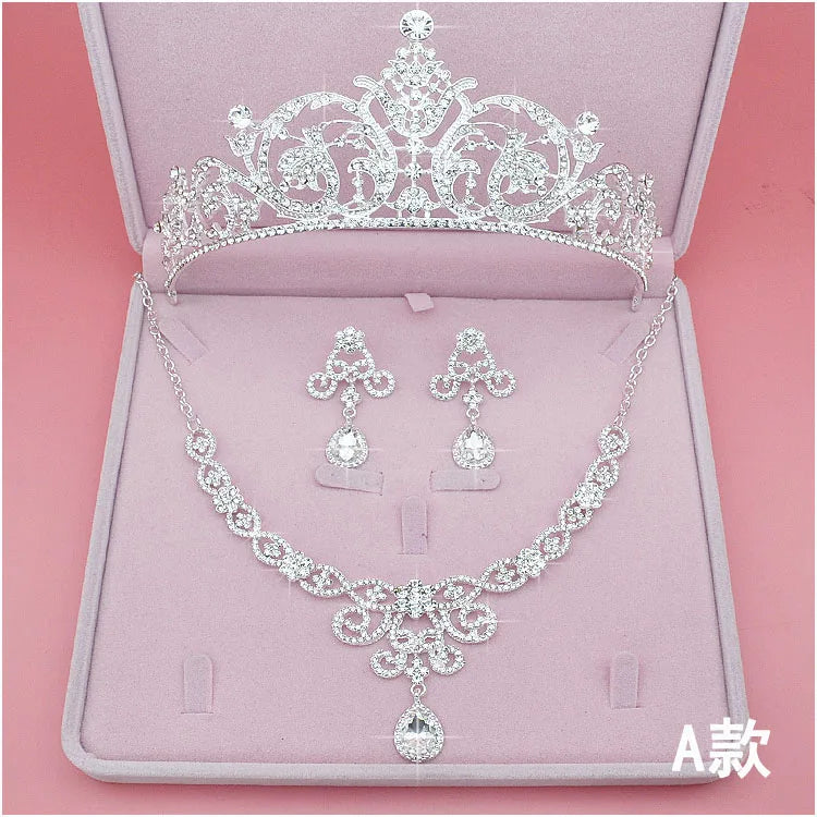 High Quality Fashion Crystal Wedding Bridal Jewelry Sets Women Bride Tiara Crowns Earring Necklace Wedding Jewelry Accessories - EUFASHIONBAGS