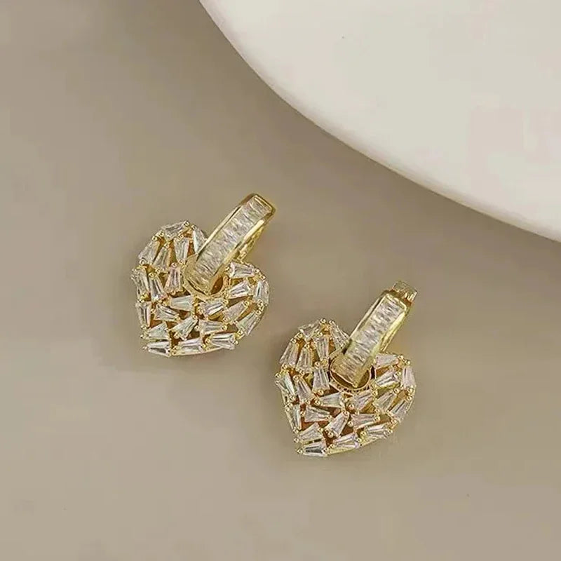 Luxury Heart Cubic Zirconia Drop Earrings for Women Newly Designed Ear Accessories Elegant Lady Wedding Jewelry - EUFASHIONBAGS