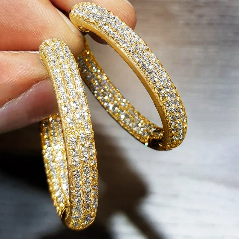 Full Bling Iced Out Big Circle Earrings for Women Brilliant Cubic Zirconia Hoop Earrings Luxury Trendy Female Jewelry New - EUFASHIONBAGS