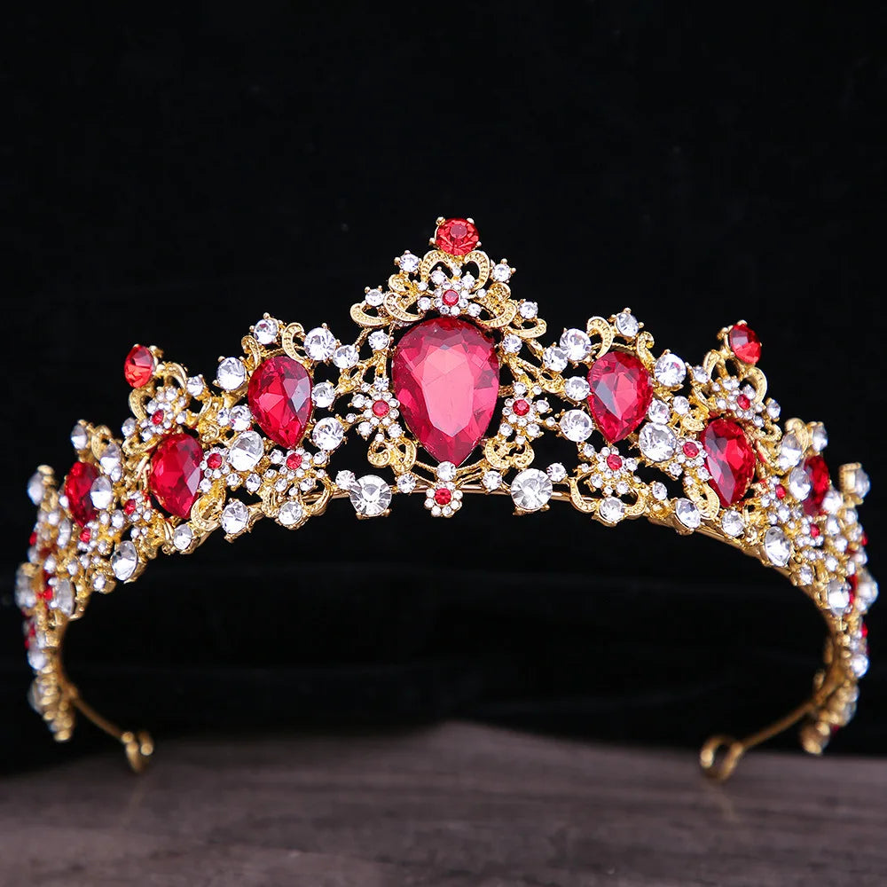 Baroque Gold Color Red Crystal Tiaras And Crowns Rhinestone Bridal Diadem Crown Tiara For Women Wedding Hair Accessories Jewelry - EUFASHIONBAGS