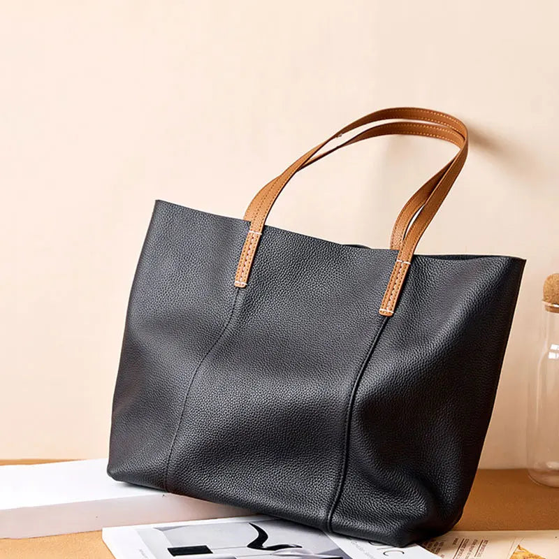 Genuine Leather Women's Bag High Quality Large Women Tote Bag Fashion Cowhide Female Shopping Shoulder Bags