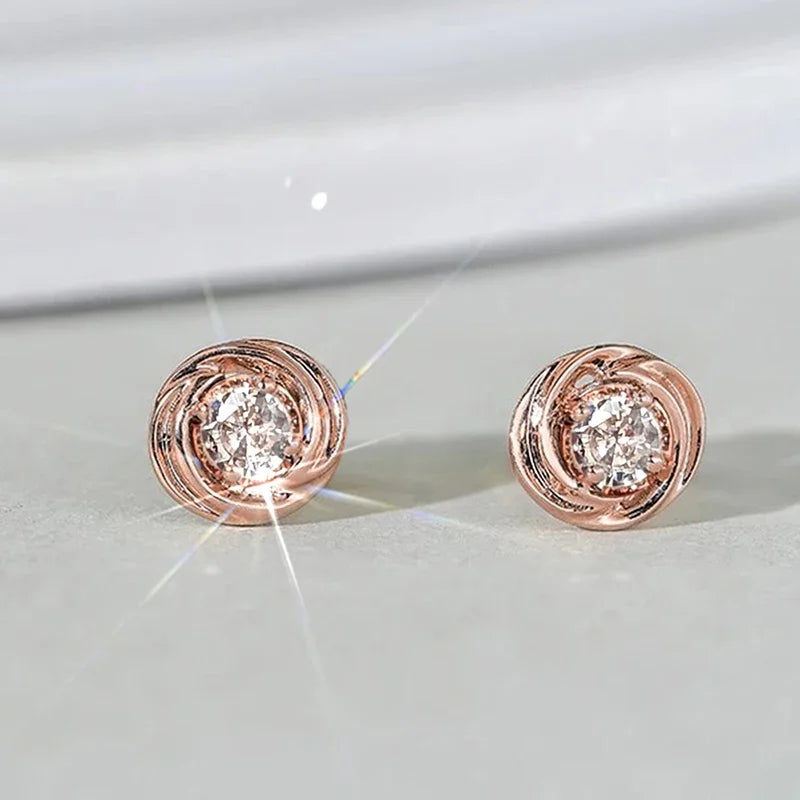 Graceful Shiny Cubic Zirconia Stud Earrings for Women All-matching Rose Gold Color Accessories Noble Engagement Jewelry - EUFASHIONBAGS