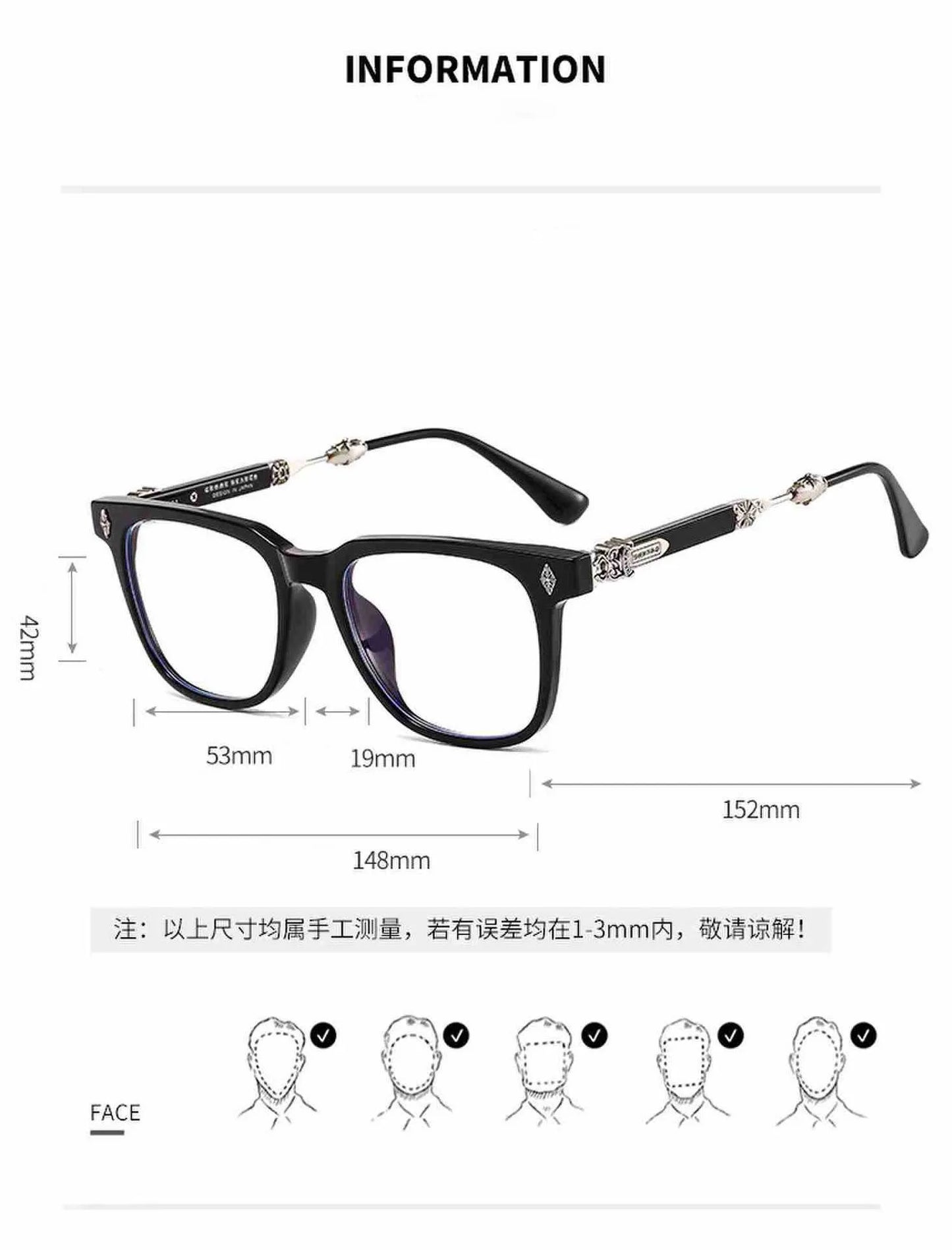 INS Men Board Full Frame Classic Square Prescription Mirror Trendy Advanced Sensation Flat Light Mirror Fashion Anti Blue Light - EUFASHIONBAGS