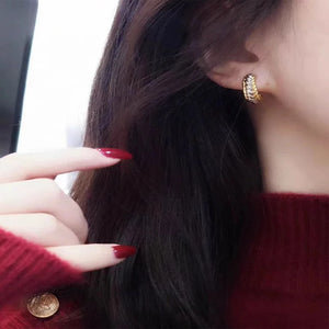 Two-tone Chunk Chain Design Hoop Earrings for Women Modern Fashion Metal Earrings OL Lady's Cool Versatile Jewelry New