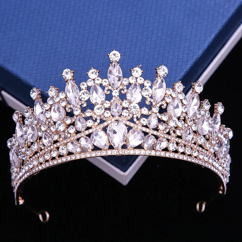 Luxury Baroque Crystal Wedding Crown With Comb Leaf Bridal Tiaras Headdress Princess Queen Diadem Dress Hair Jewelry Accessories - EUFASHIONBAGS