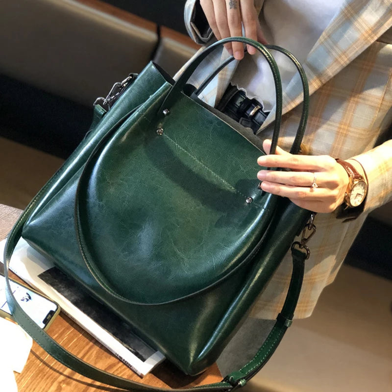 Cowhide Women's Tote Bag Large Luxury Designer Shoulder Bags Genuine Leather Vintage Crossbody Bag High Quality Handbag