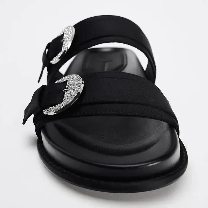 Rhinestone buckle Platform slippers women Non Slip Open toed beach slides Classics brand Flats Sandals Female pantuflas mujer