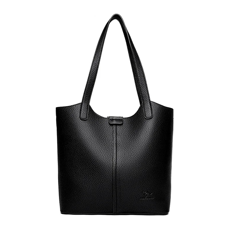 Genuine Brand Soft Leather Shoulder Bag For Women Casual Tote Bag Solid Color Purse Simple Design Handbag Commuting Sac