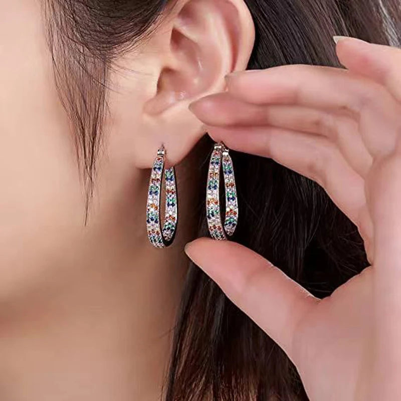 New Colorful CZ Hoop Earrings Fashion Luxury Women's Earrings Daily Wear Lovely Accessories Statement Jewelry Drop Ship - EUFASHIONBAGS