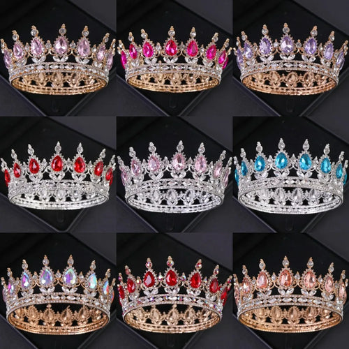 Baroque Crystal Vintage Royal Queen King Tiaras Round Crowns Men Women Pageant Diadem Headpiece Wedding Hair Jewelry Accessories