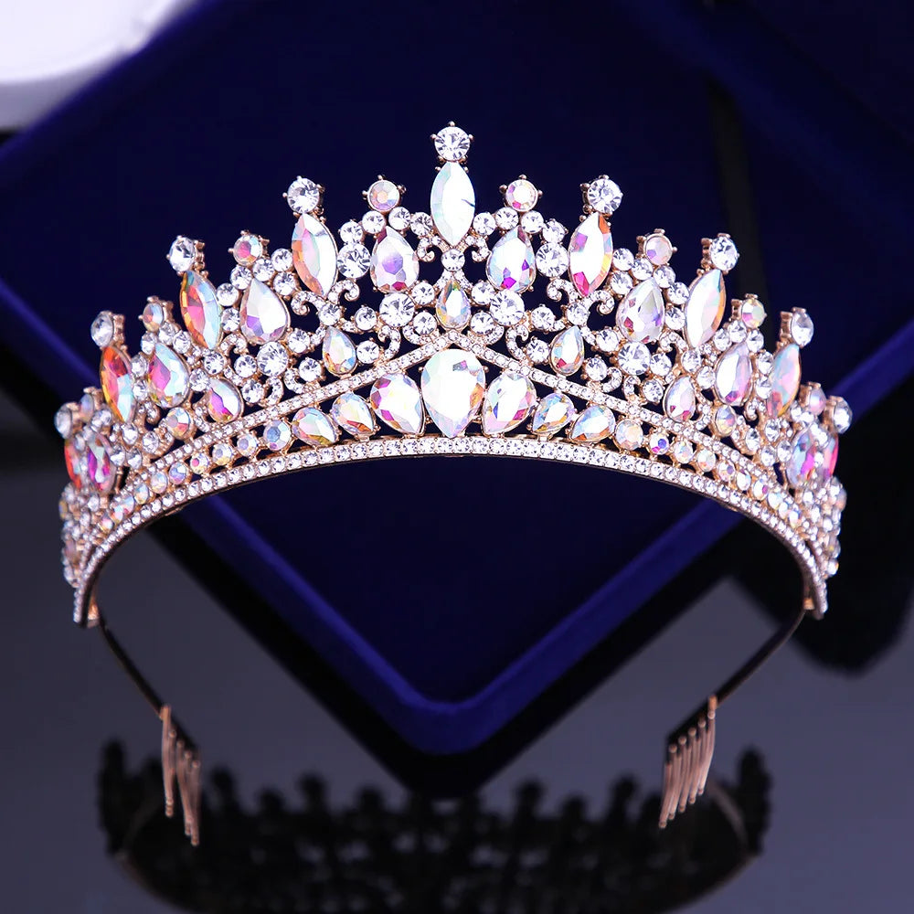 Luxury Gold Silver AB Color Crystal Wedding Crown With Combs Women Diadem Banquet Tiaras Party Costume Hair Jewelry Accessories - EUFASHIONBAGS