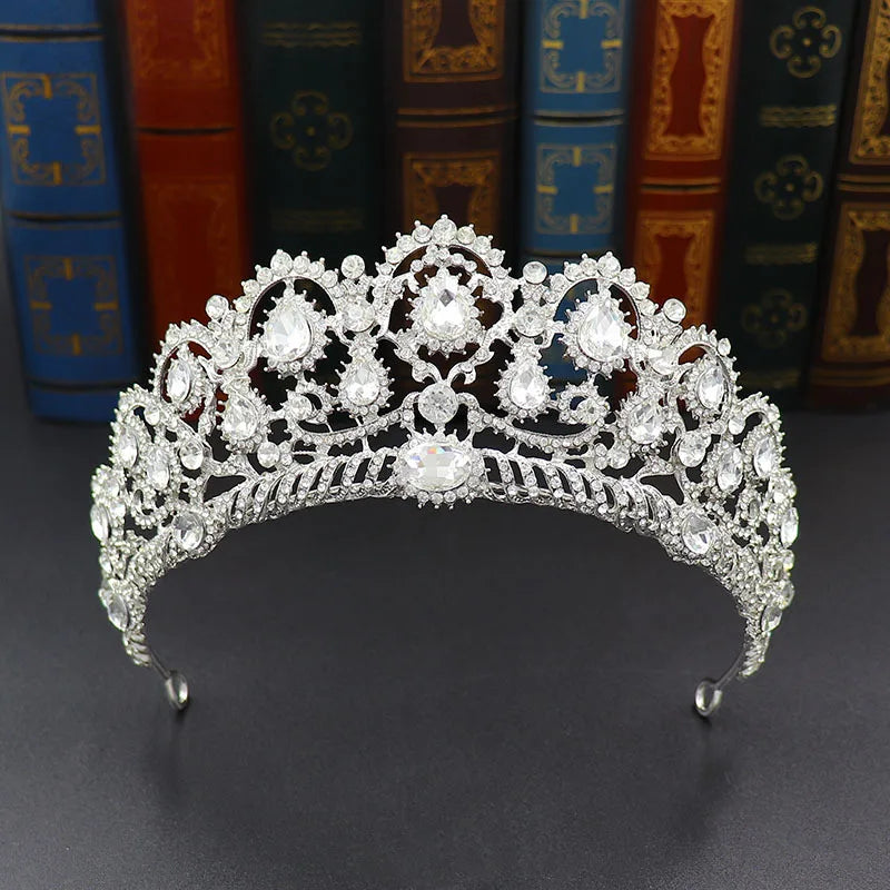 Luxury Crystal Wedding Hair Tiara Rhinestone Bridal Tiara Crown Silver Color Diadem Veil Tiaras Bride Hair Accessories Headpiece - EUFASHIONBAGS