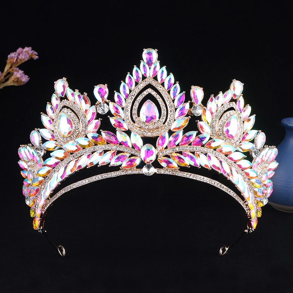 Baroque Big Forest AB Color Crysatl Bridal Tiara Crown Banquet Wedding Diadem Headband Princess Party Costume Hair Dress Jewelry - EUFASHIONBAGS