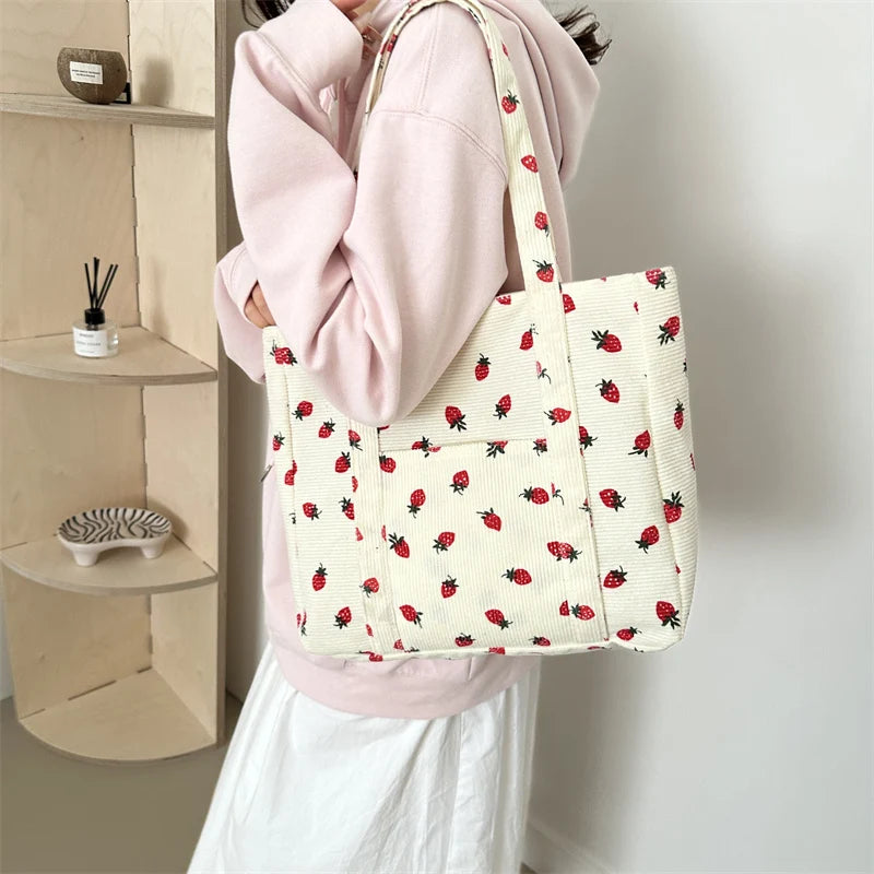 Fashion Luxury Design Handbags for Women Strawberry Shoulder Bags Casual Tote Bags Sweet Large Shopping Bag Women's Tote Bags