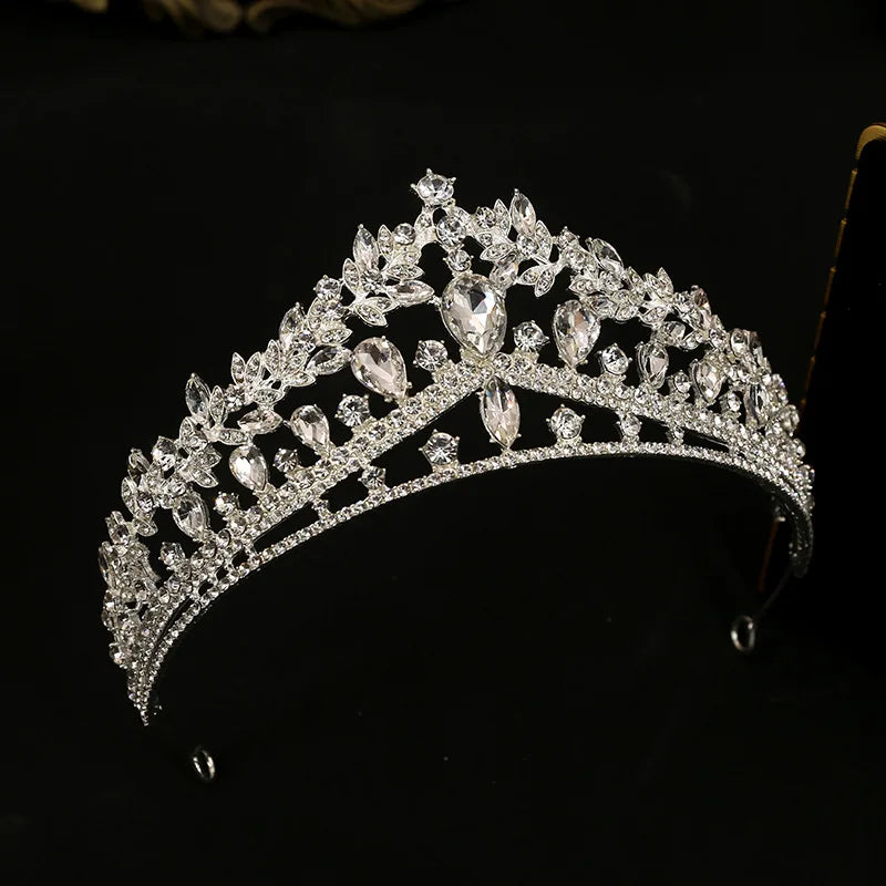 Trendy Silver Color Rhinestone Crystal Queen Crowns Wedding Tiaras Women Beauty Pageant Diadem Bridal Hair Accessories Jewelry - EUFASHIONBAGS