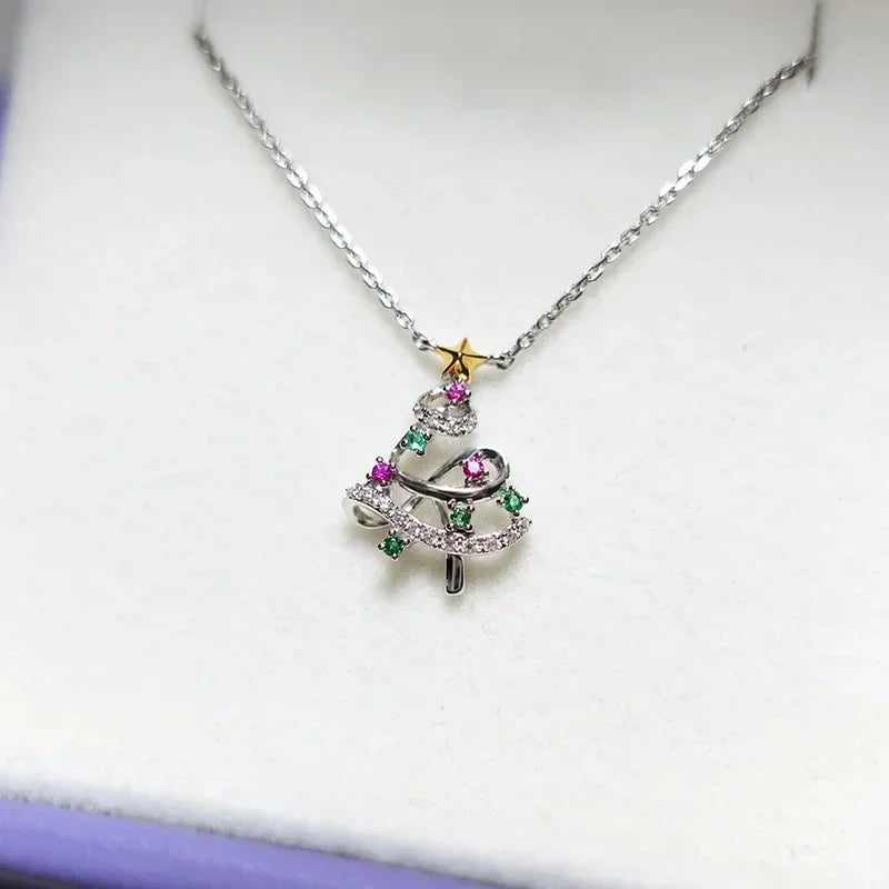 Colorful Christmas Tree Necklace for Women Newly Designed New Year Pendant Necklace Exquisite Girl Gift Statement Jewelry - EUFASHIONBAGS