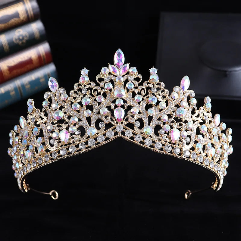 Trendy Baroque Sky Blue Rhinestone Crystal Queen Crown Wedding Tiara Women Beauty Pageant Diadem Bridal Hair Accessories Jewelry - EUFASHIONBAGS